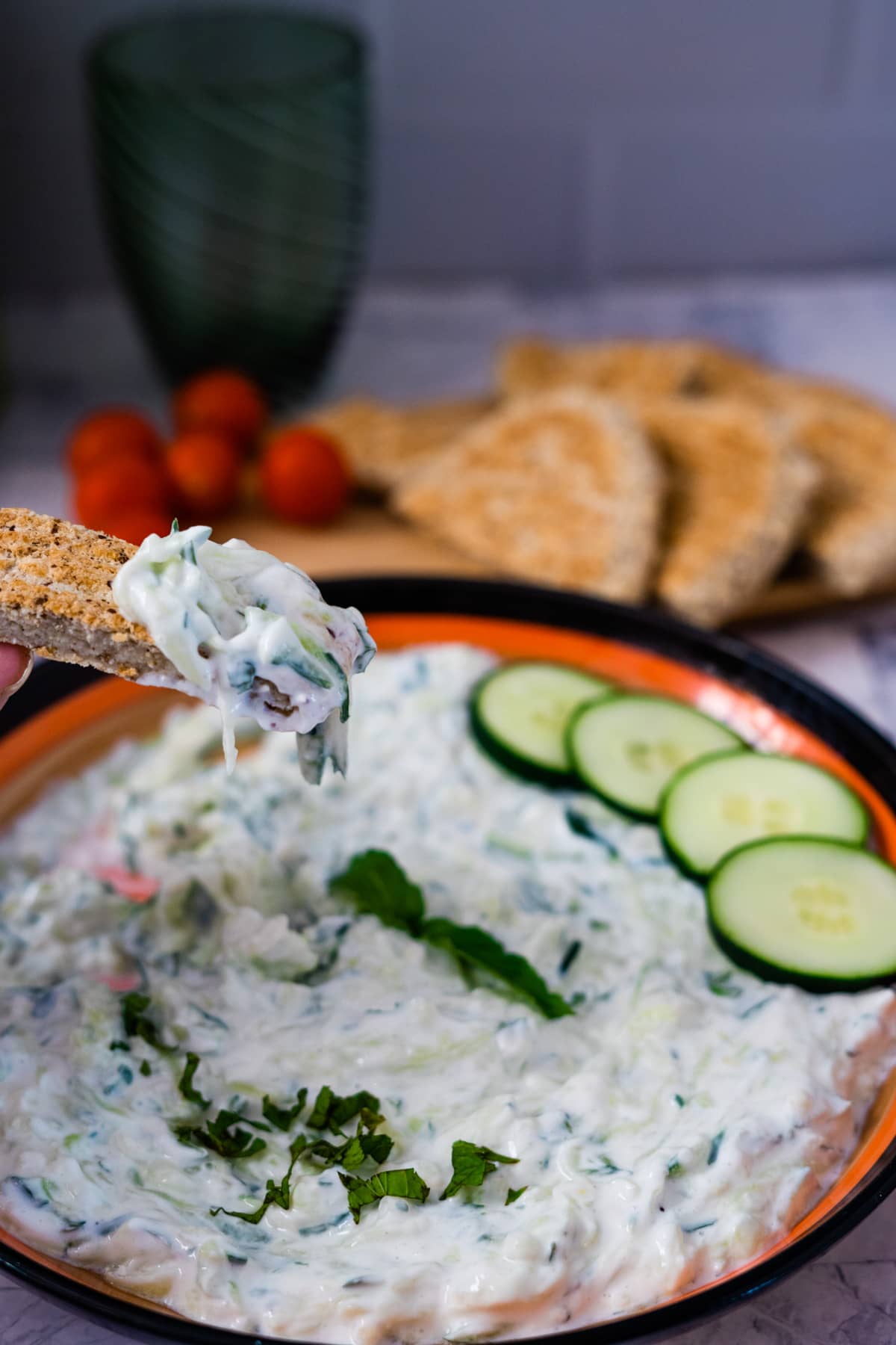 tzatziki with cucumber in a bowl