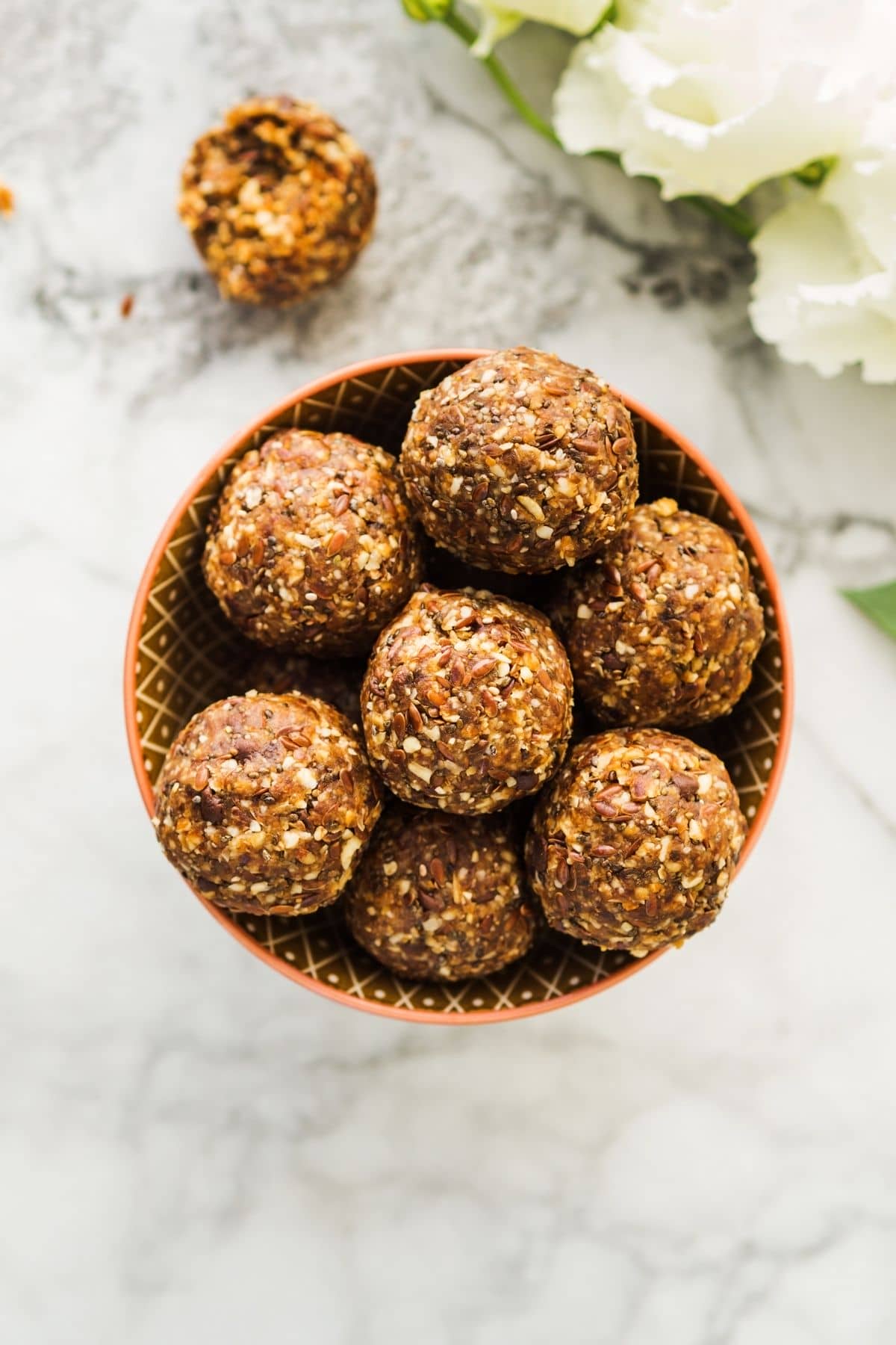 coconut chocolate balls in a bowl