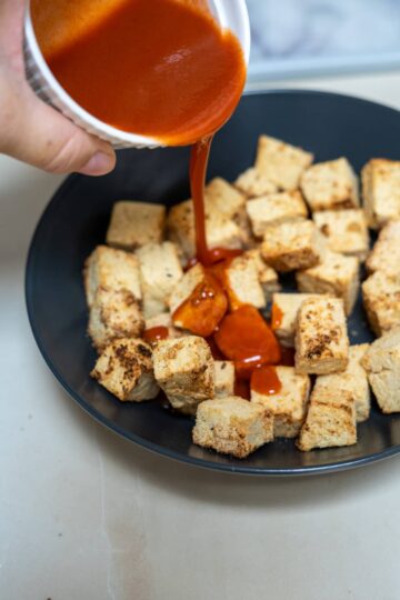 sauce on tofu cubes
