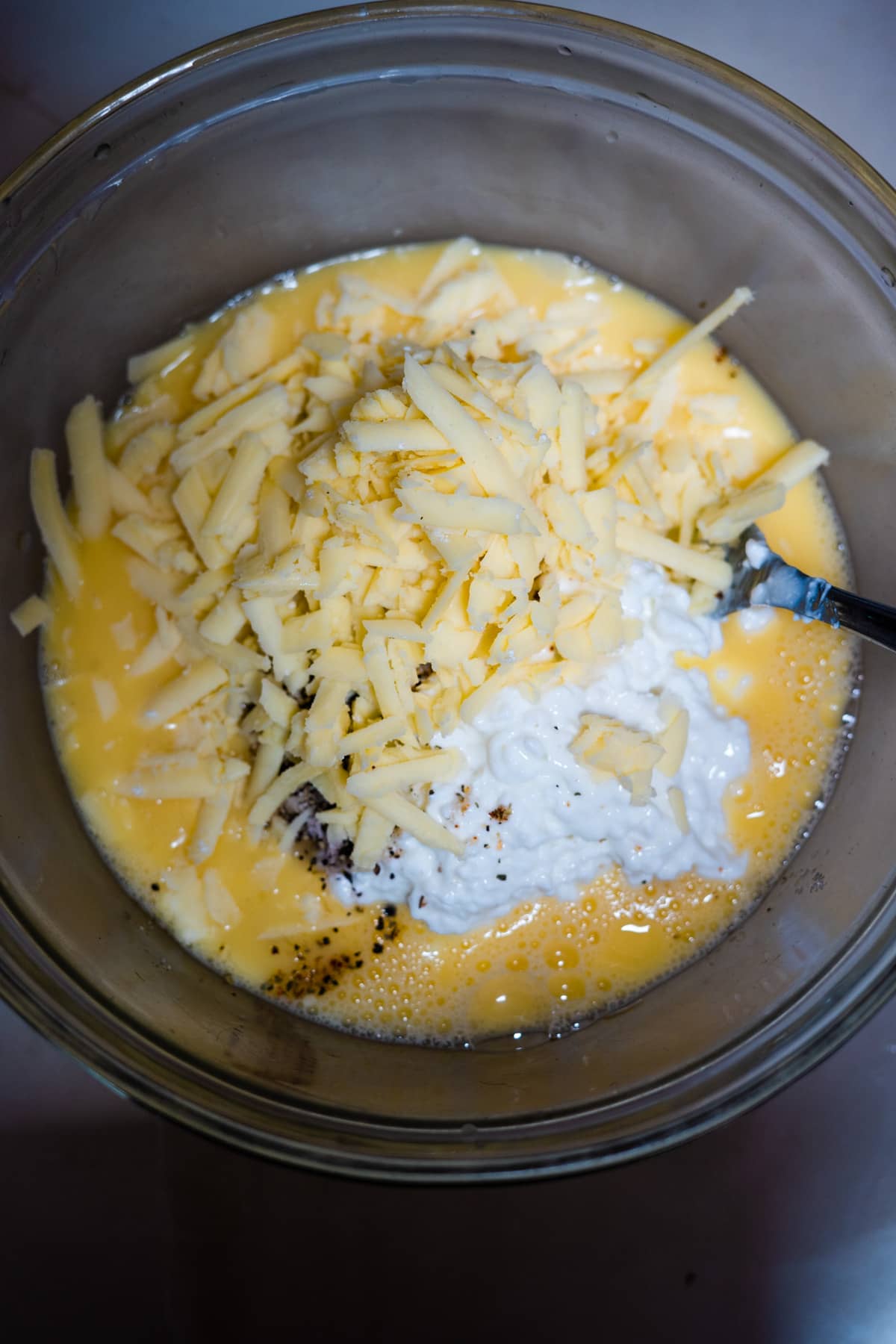 quiche mixture in bowl.