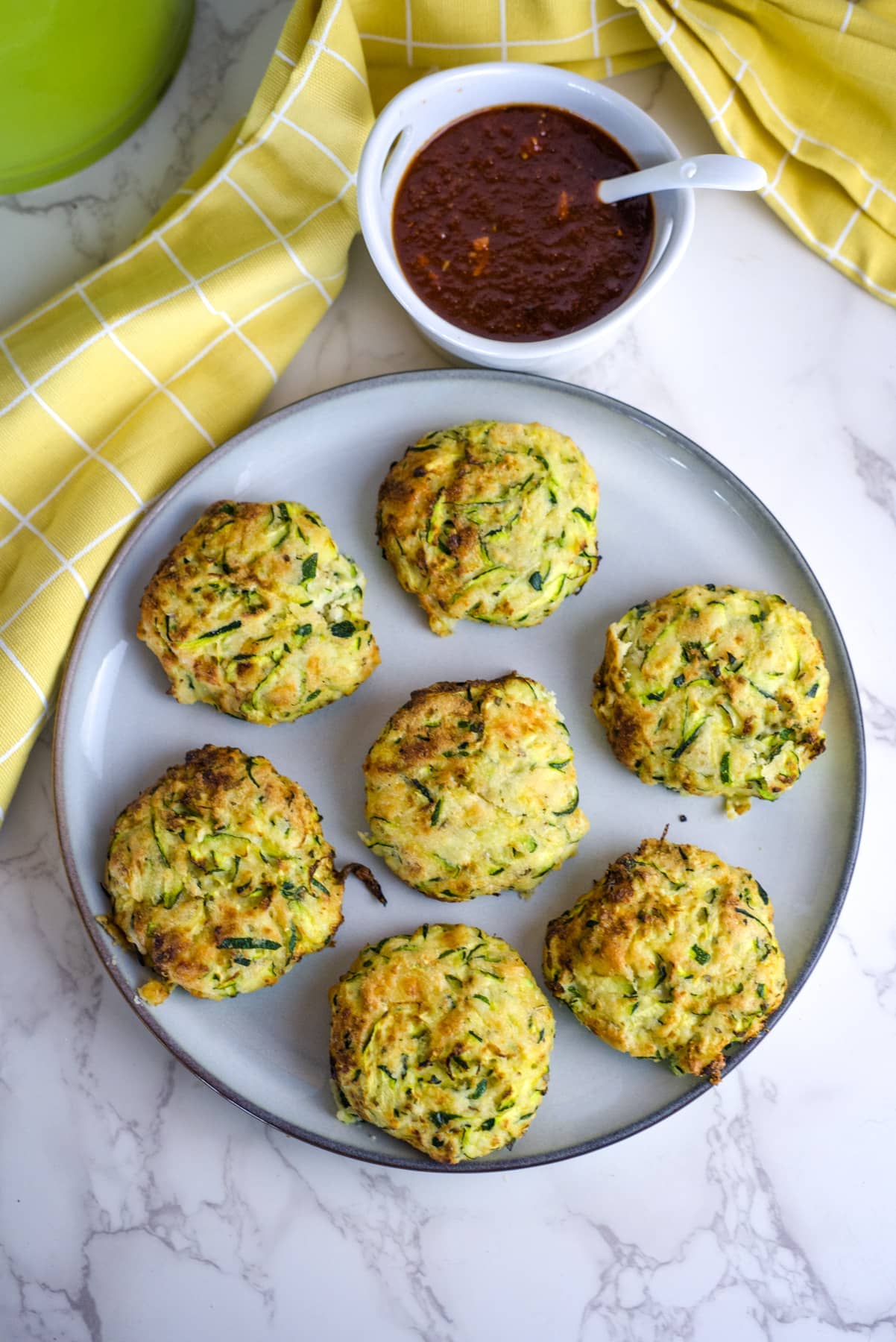 air fryer zucchini fritters on a plate