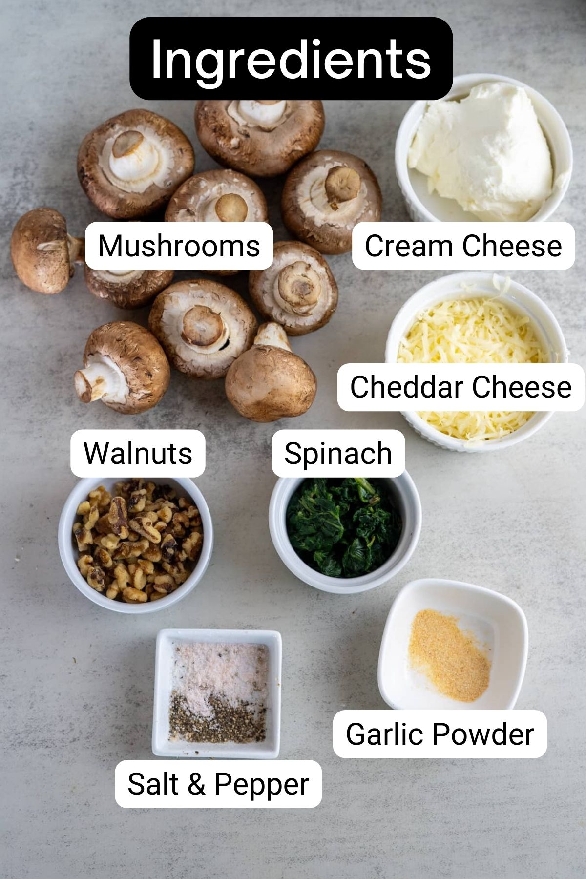 A list of ingredients for mushroom risotto.