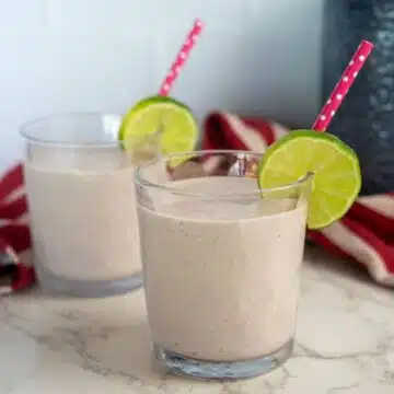 cottage cheese smoothie in small glasses with straws