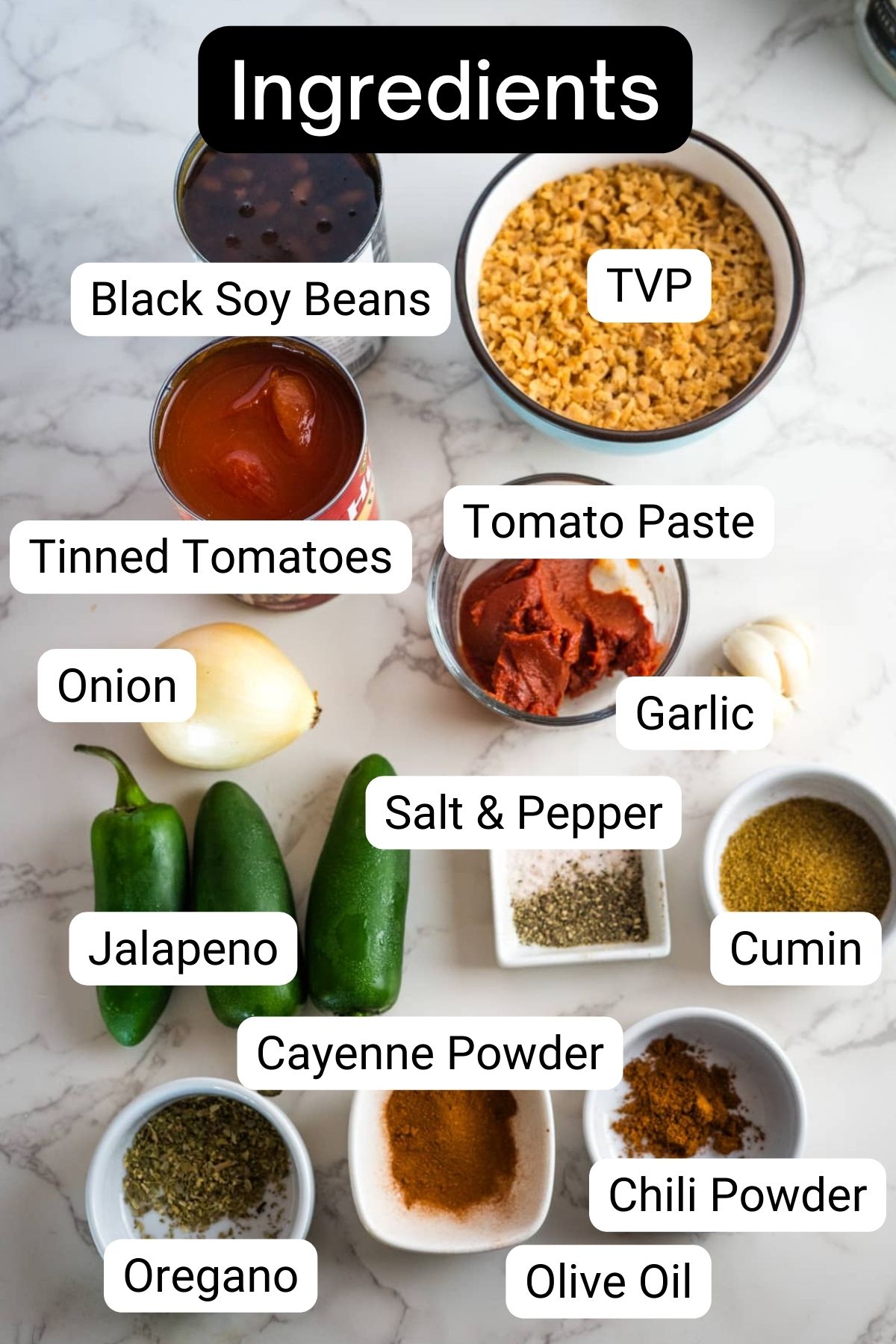 A list of ingredients for black bean enchiladas.