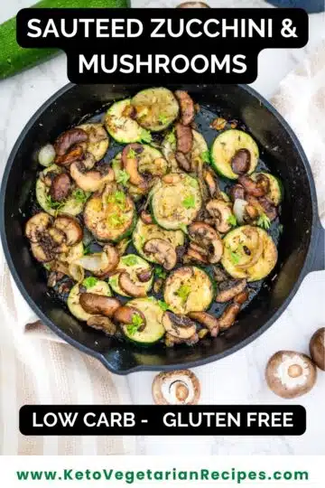 Sauteed zucchini and mushrooms in a skillet with browning.