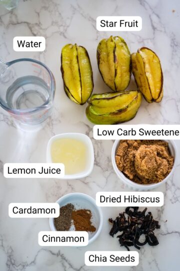 The ingredients for a star fruit smoothie.