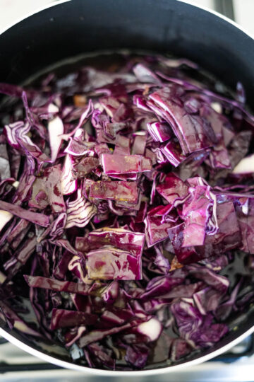 Pan-seared red cabbage.