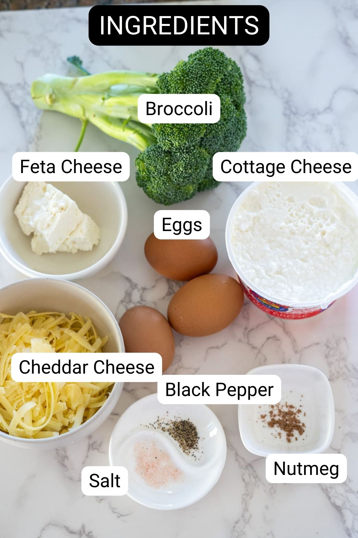 A list of ingredients for a pasta dish.