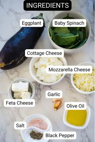 Ingredients for a delicious eggplant boats recipe.