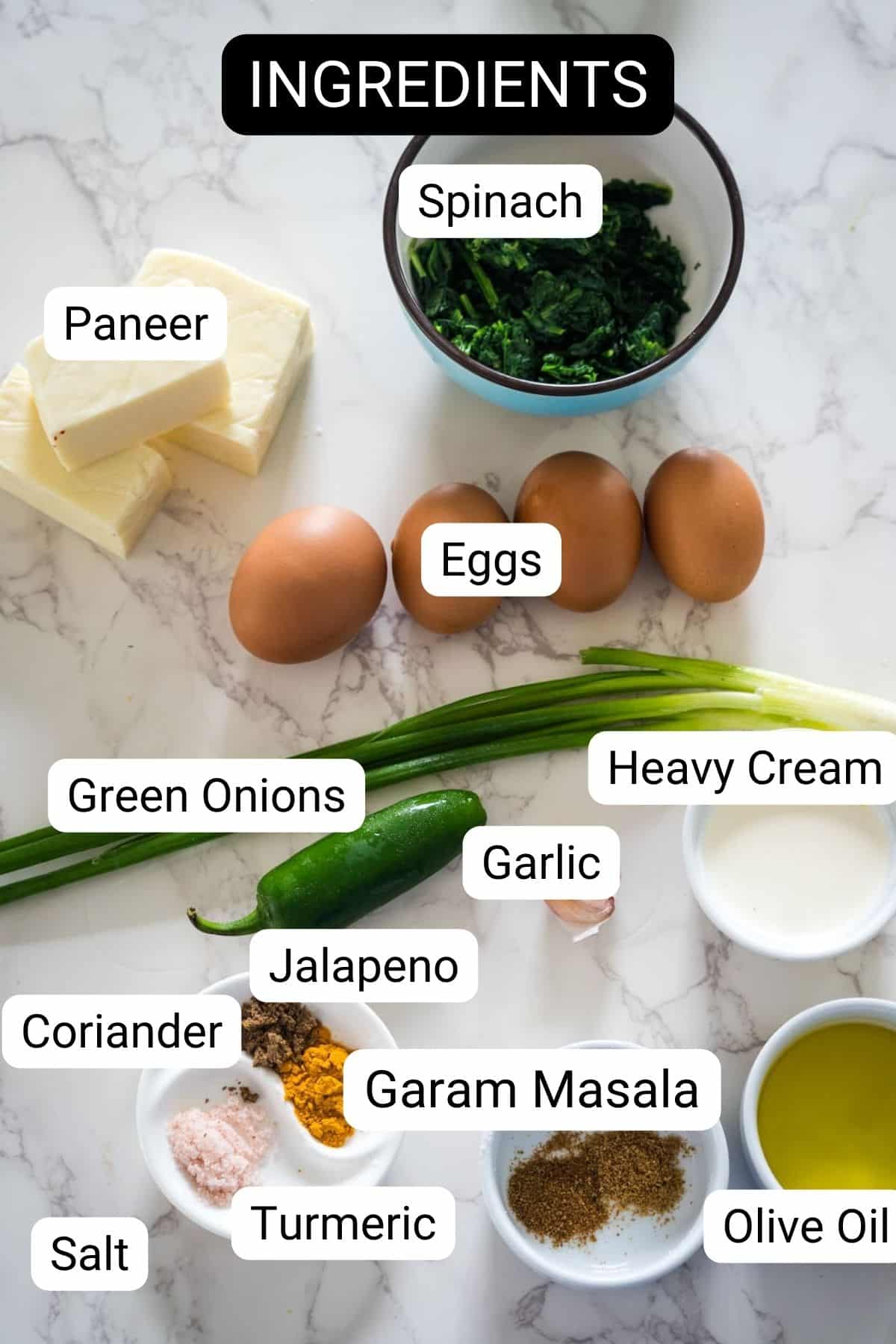 A list of ingredients for a recipe.
